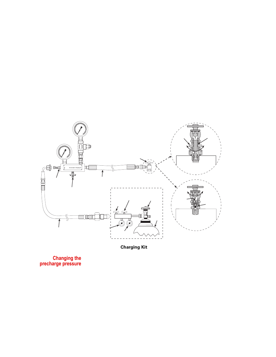 Changing the precharge pressure, Decreasing pressure | MTS Series 505 SilentFlo Hydraulic Power Unit Model 505-30 User Manual | Page 36 / 90