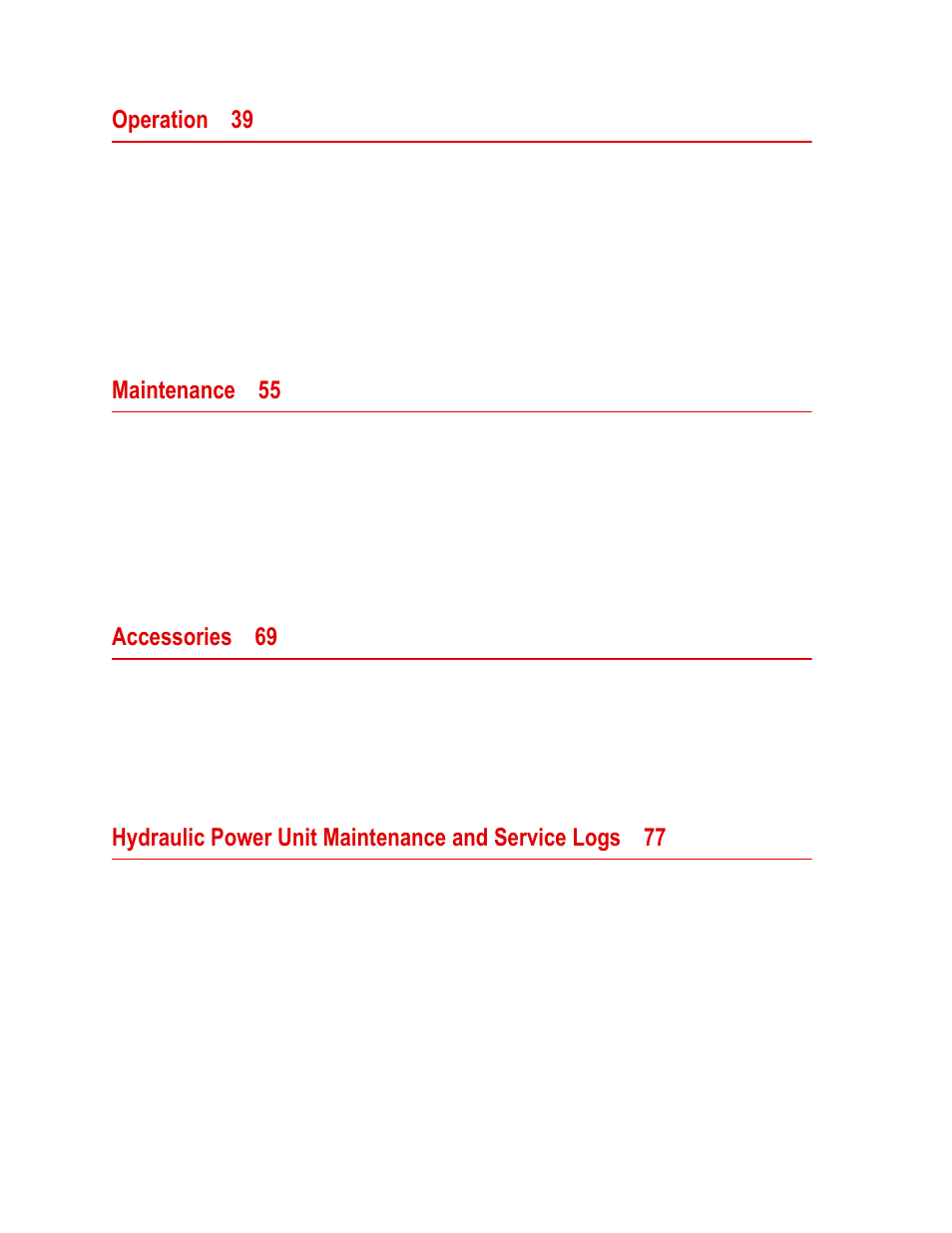 Operation 39, Maintenance 55, Accessories 69 | MTS Series 505 SilentFlo Hydraulic Power Unit Model 505-30 User Manual | Page 4 / 90