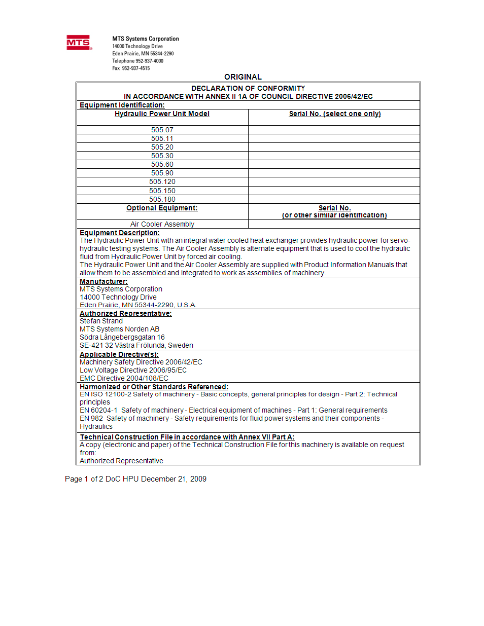 MTS Series 505 SilentFlo Hydraulic Power Unit Model 505-30 User Manual | Page 87 / 90