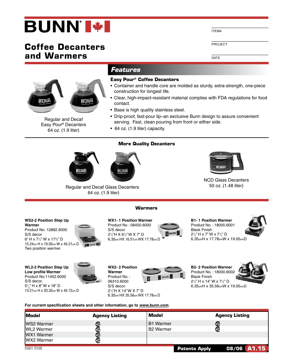 Bunn EASY POUR WS2 User Manual | 2 pages