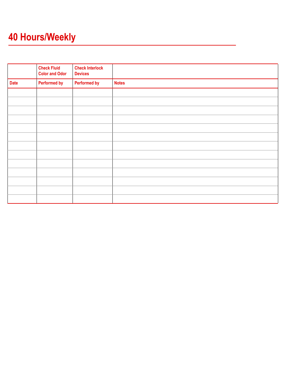 40 hours/weekly, 40 hours/weekly 107 | MTS Series 505 SilentFlo Hydraulic Power Unit Model 505-180 User Manual | Page 107 / 118