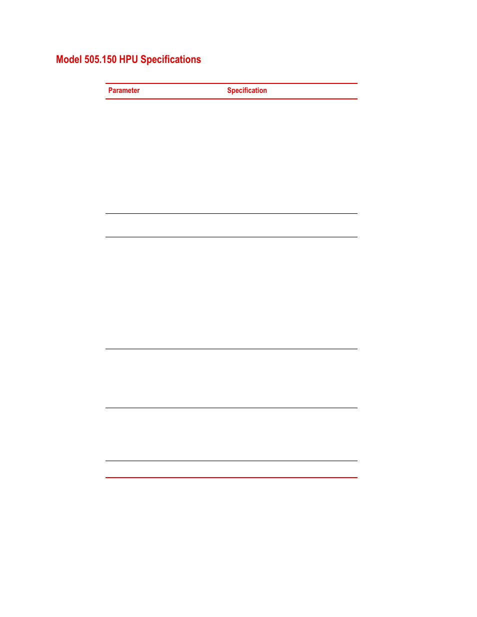 Model 505.150 hpu specifications, Model 505.150 hpu specifications 36 | MTS Series 505 SilentFlo Hydraulic Power Unit Model 505-180 User Manual | Page 36 / 118