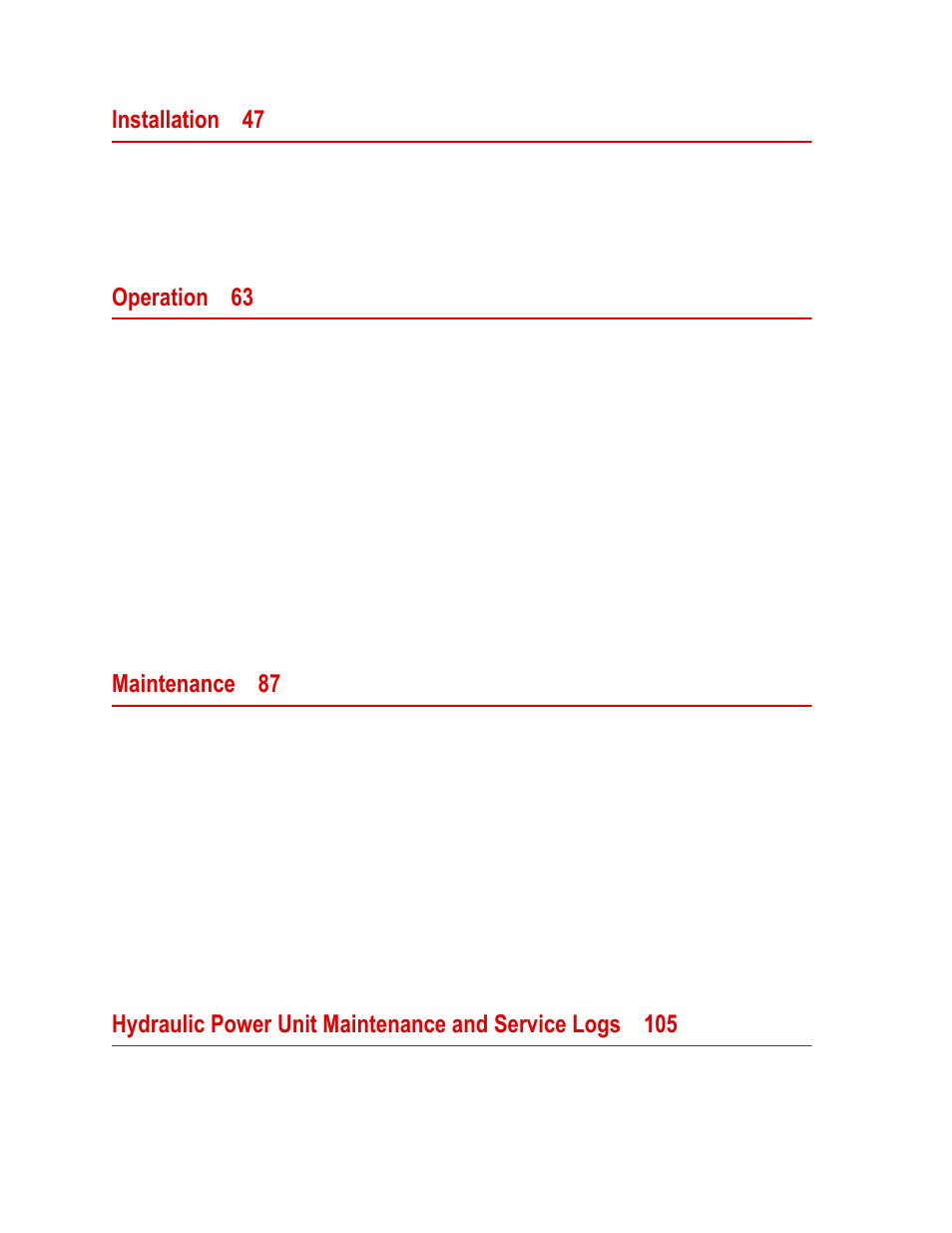 Installation 47, Operation 63, Maintenance 87 | MTS Series 505 SilentFlo Hydraulic Power Unit Model 505-180 User Manual | Page 4 / 118