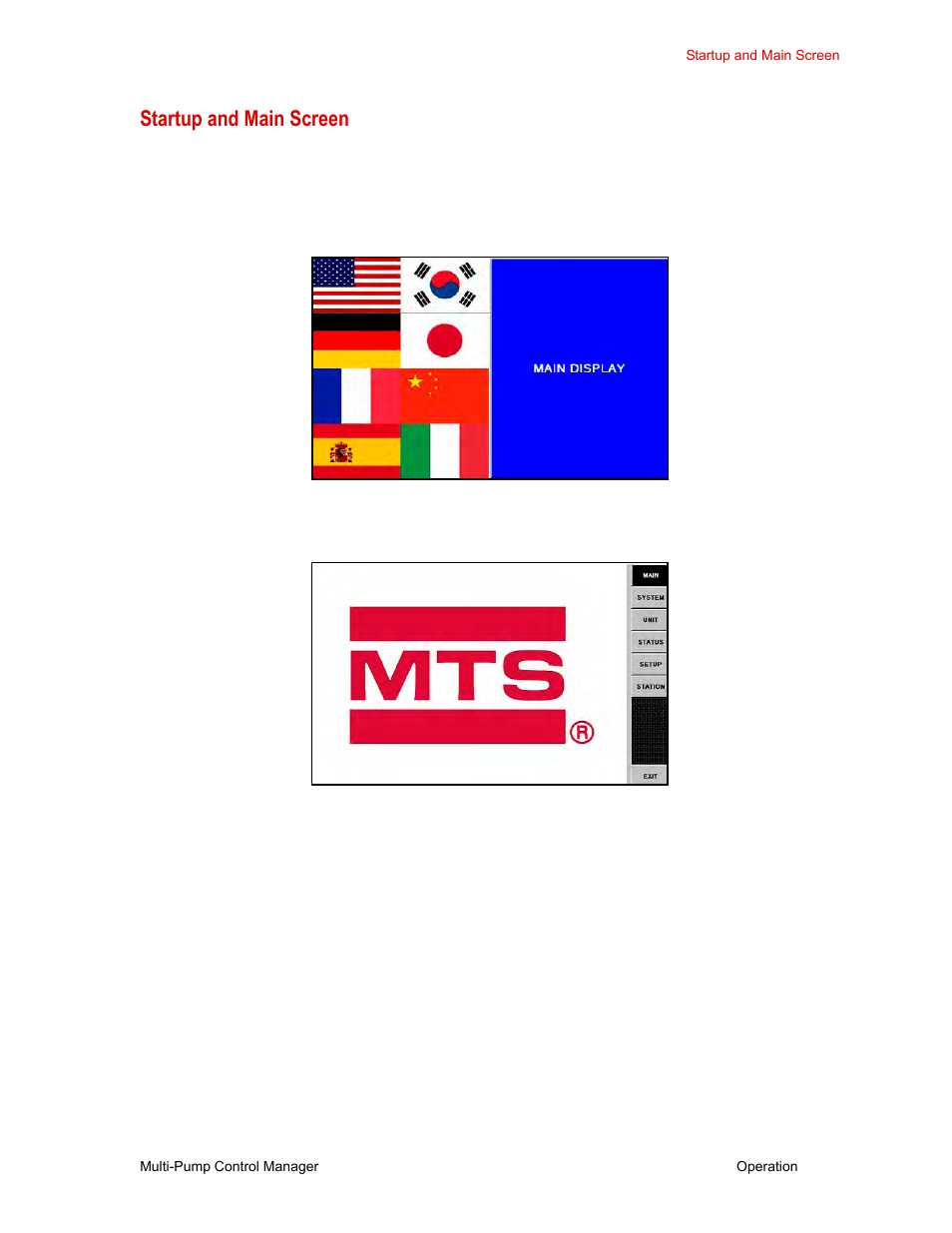 Startup and main screen, Startup and main screen 19 | MTS Multi-Pump Control Manager User Manual | Page 19 / 40