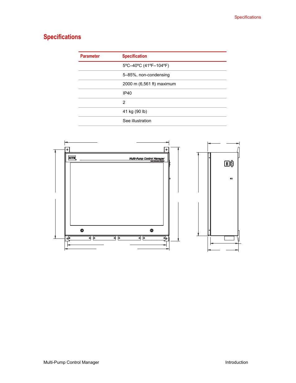 Specifications, Specifications 7 | MTS Multi-Pump Control Manager User Manual | Page 7 / 40