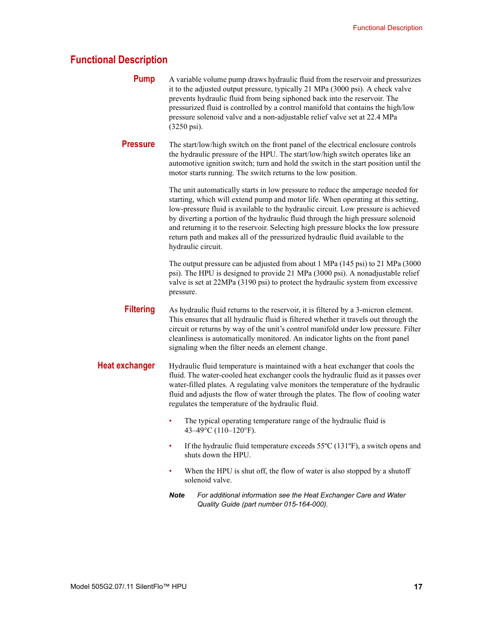 Functional description, Functional description 17 | MTS Series 505G2 SilentFlo Hydraulic Power Unit Model 505G2-11 User Manual | Page 17 / 86