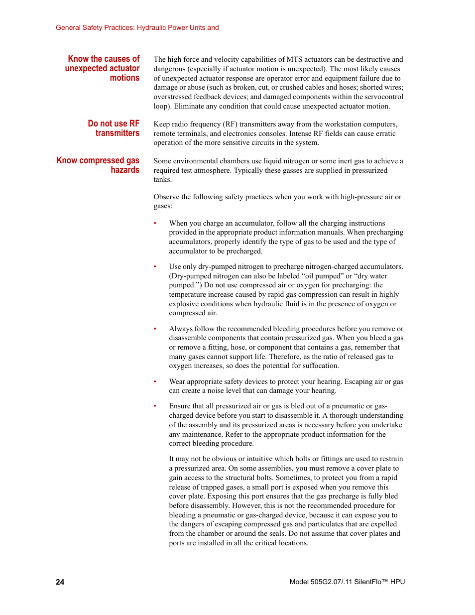 MTS Series 505G2 SilentFlo Hydraulic Power Unit Model 505G2-11 User Manual | Page 24 / 86