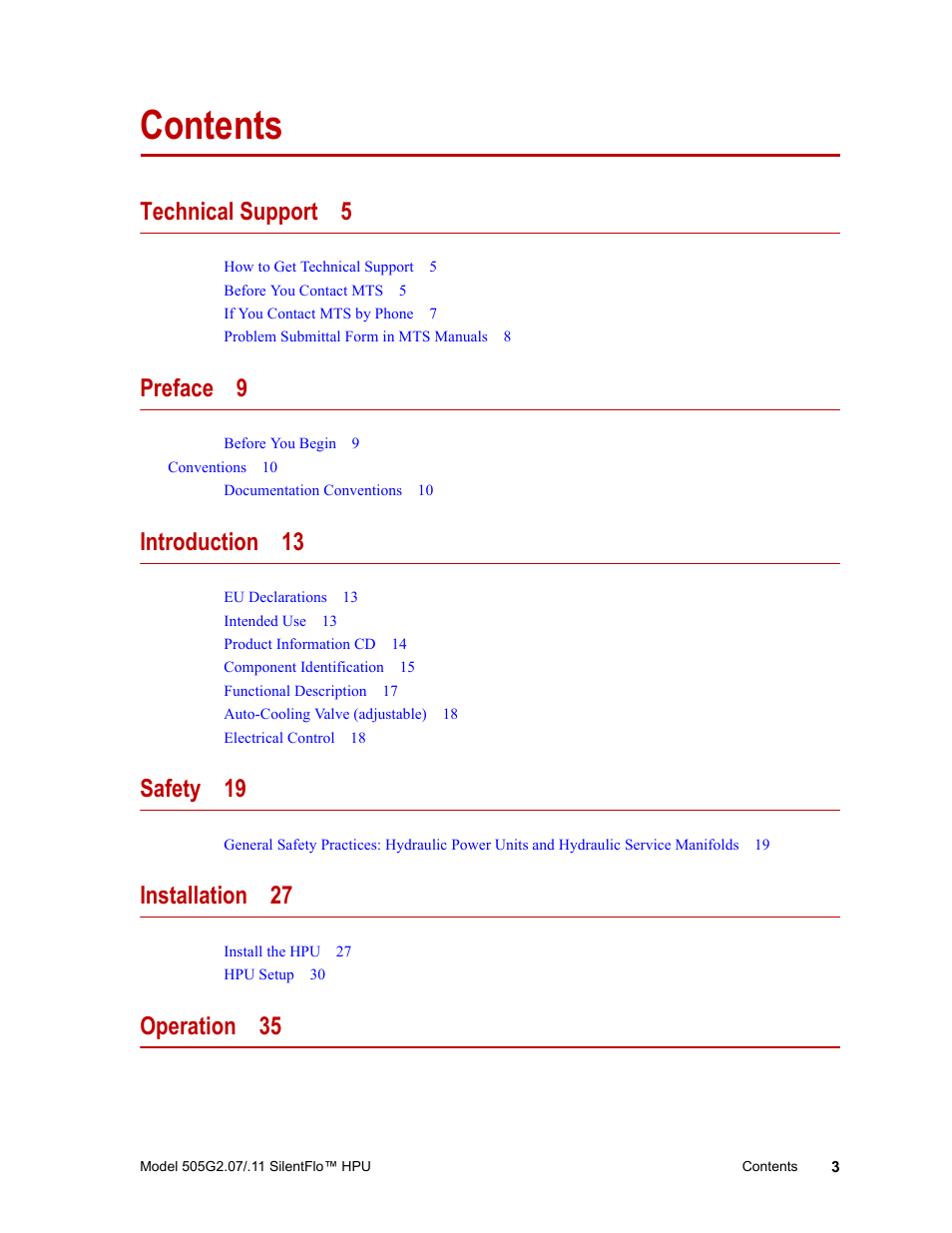 MTS Series 505G2 SilentFlo Hydraulic Power Unit Model 505G2-11 User Manual | Page 3 / 86