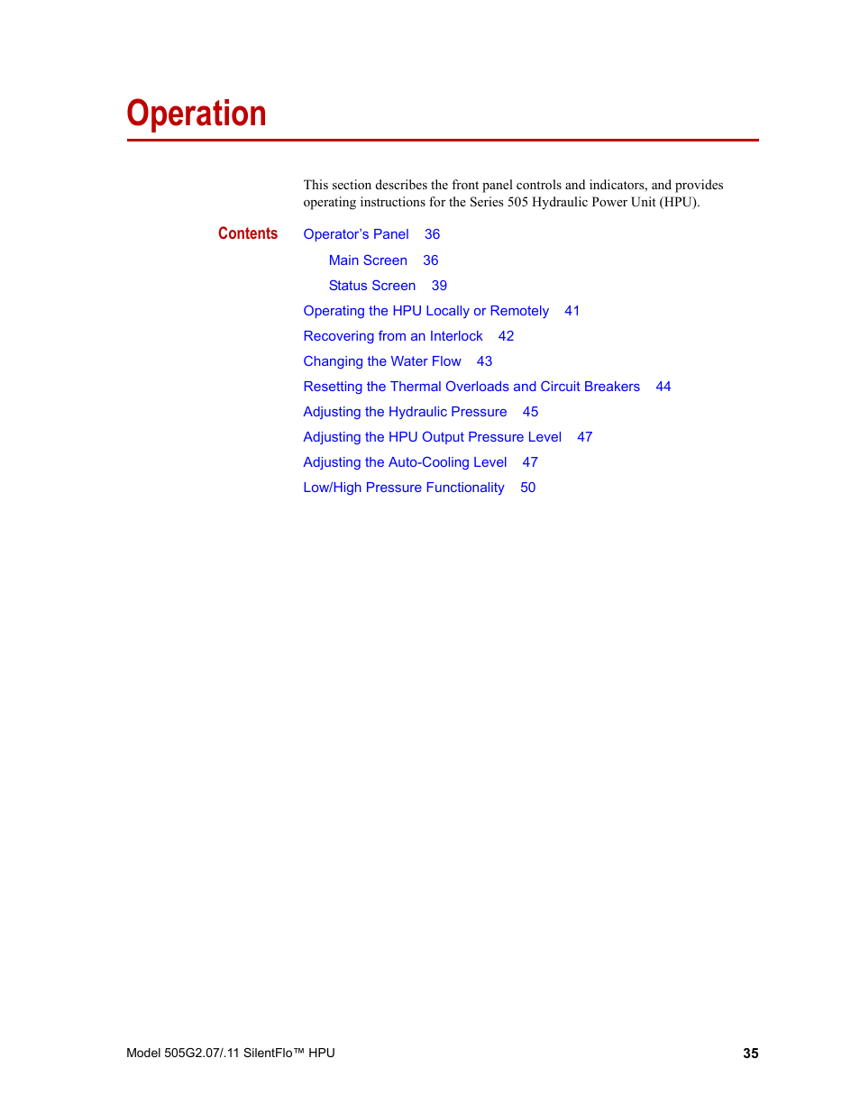 Operation, Operation 35 | MTS Series 505G2 SilentFlo Hydraulic Power Unit Model 505G2-11 User Manual | Page 35 / 86