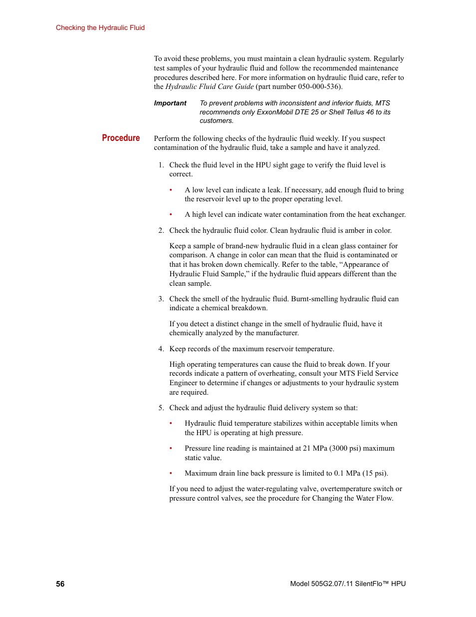 MTS Series 505G2 SilentFlo Hydraulic Power Unit Model 505G2-11 User Manual | Page 56 / 86