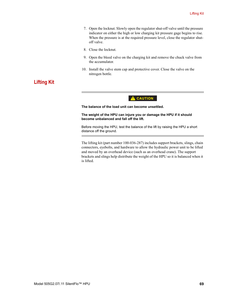 Lifting kit, Lifting kit 69 | MTS Series 505G2 SilentFlo Hydraulic Power Unit Model 505G2-11 User Manual | Page 69 / 86