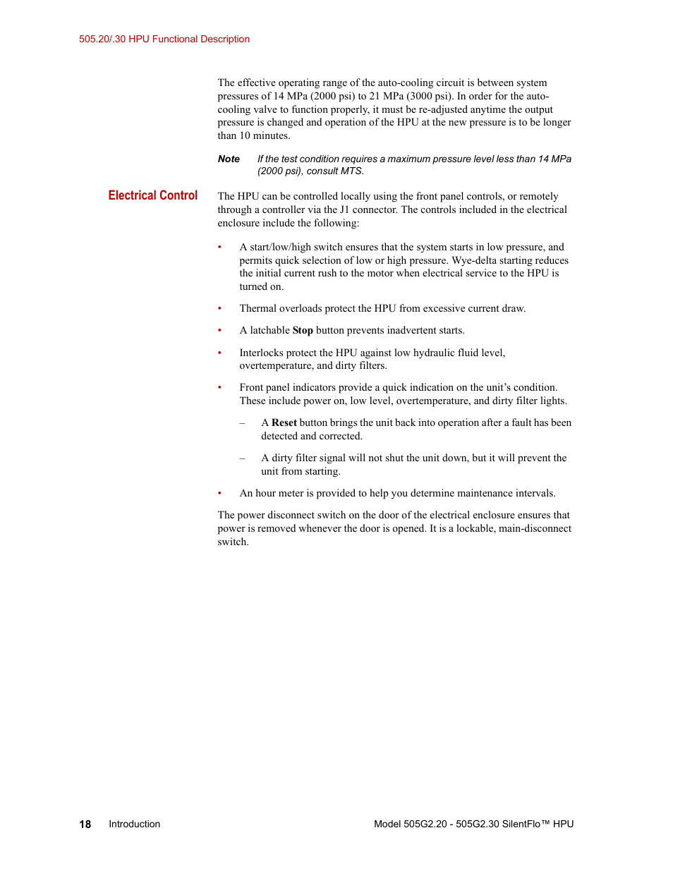 MTS Series 505G2 SilentFlo Hydraulic Power Unit Model 505G2-30 User Manual | Page 18 / 90