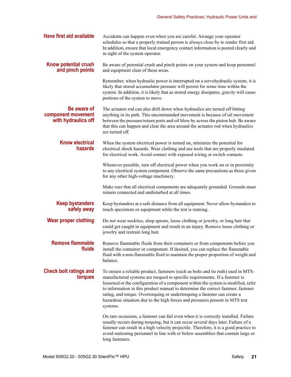 MTS Series 505G2 SilentFlo Hydraulic Power Unit Model 505G2-30 User Manual | Page 21 / 90