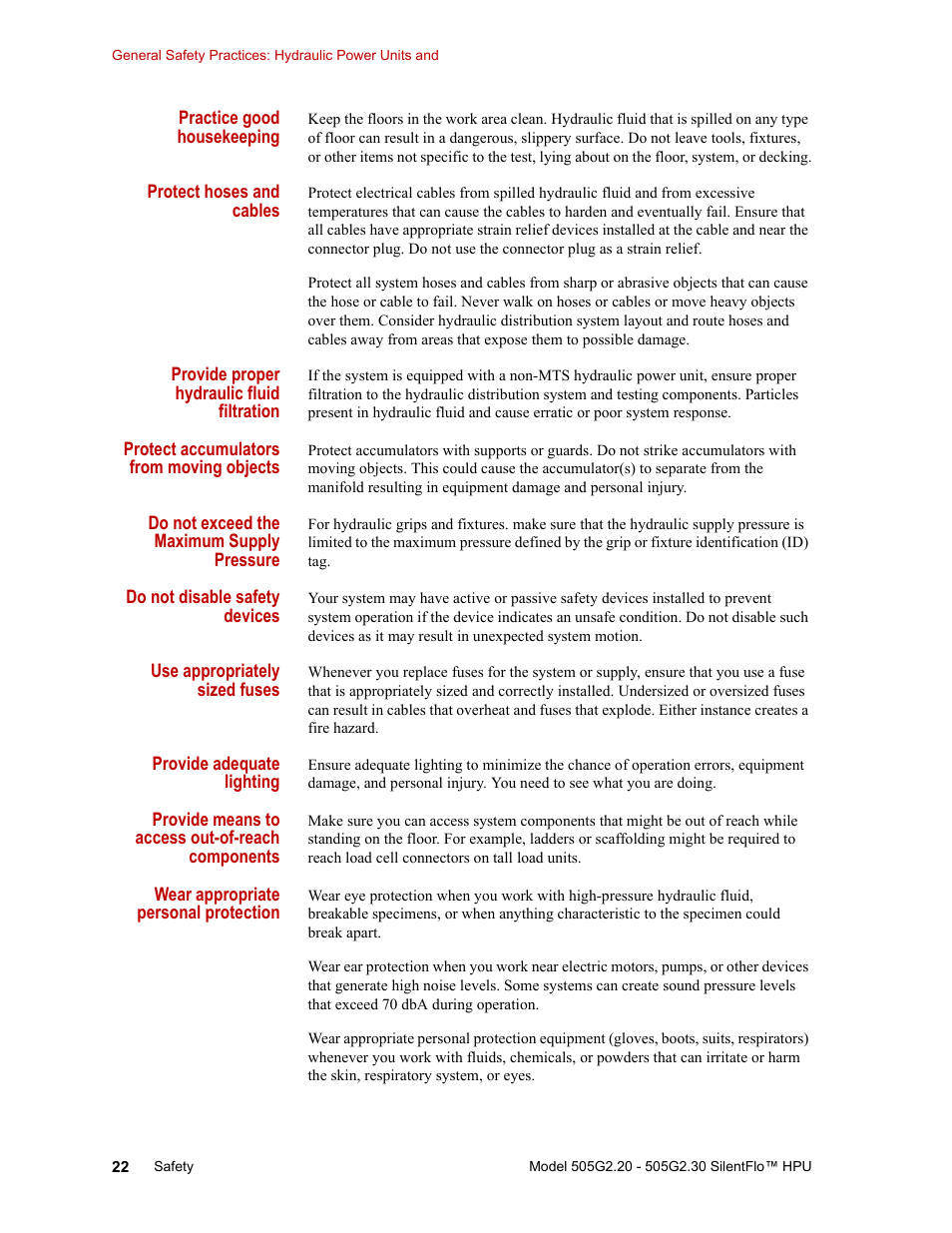 MTS Series 505G2 SilentFlo Hydraulic Power Unit Model 505G2-30 User Manual | Page 22 / 90