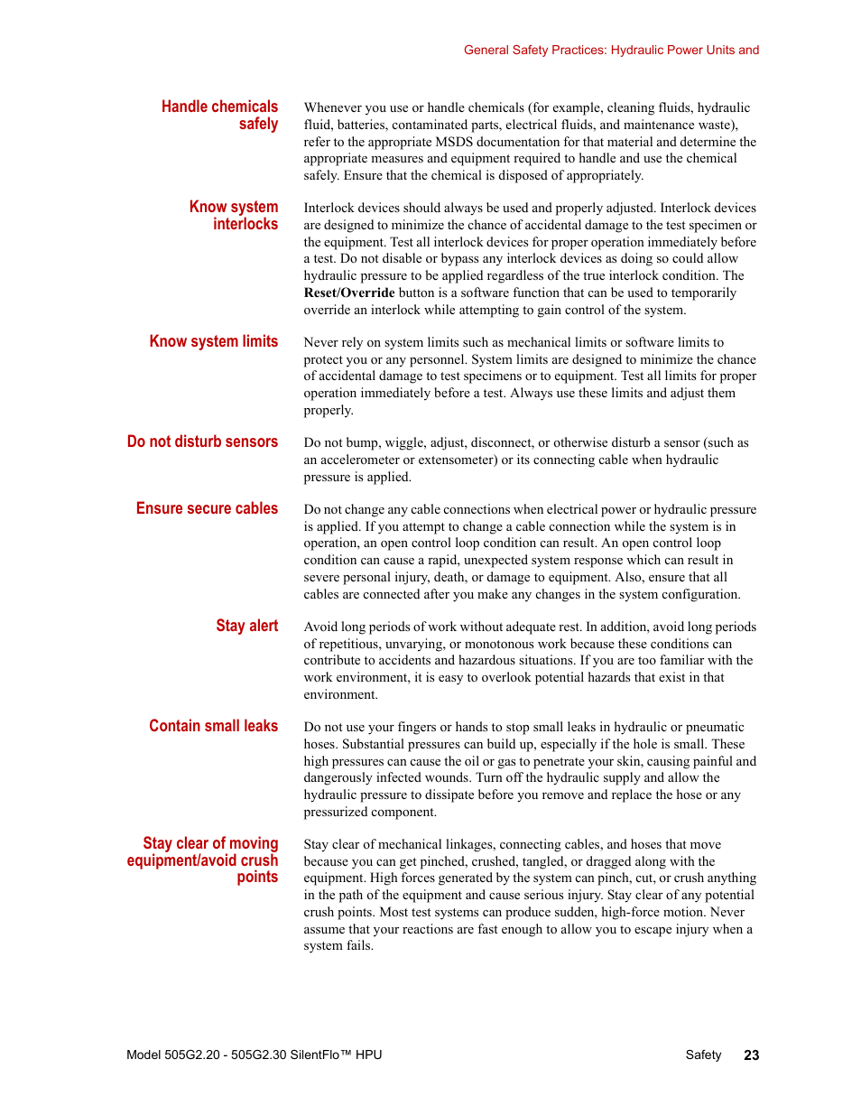 MTS Series 505G2 SilentFlo Hydraulic Power Unit Model 505G2-30 User Manual | Page 23 / 90