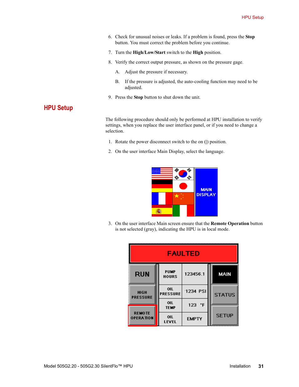 Hpu setup, Hpu setup 31 | MTS Series 505G2 SilentFlo Hydraulic Power Unit Model 505G2-30 User Manual | Page 31 / 90