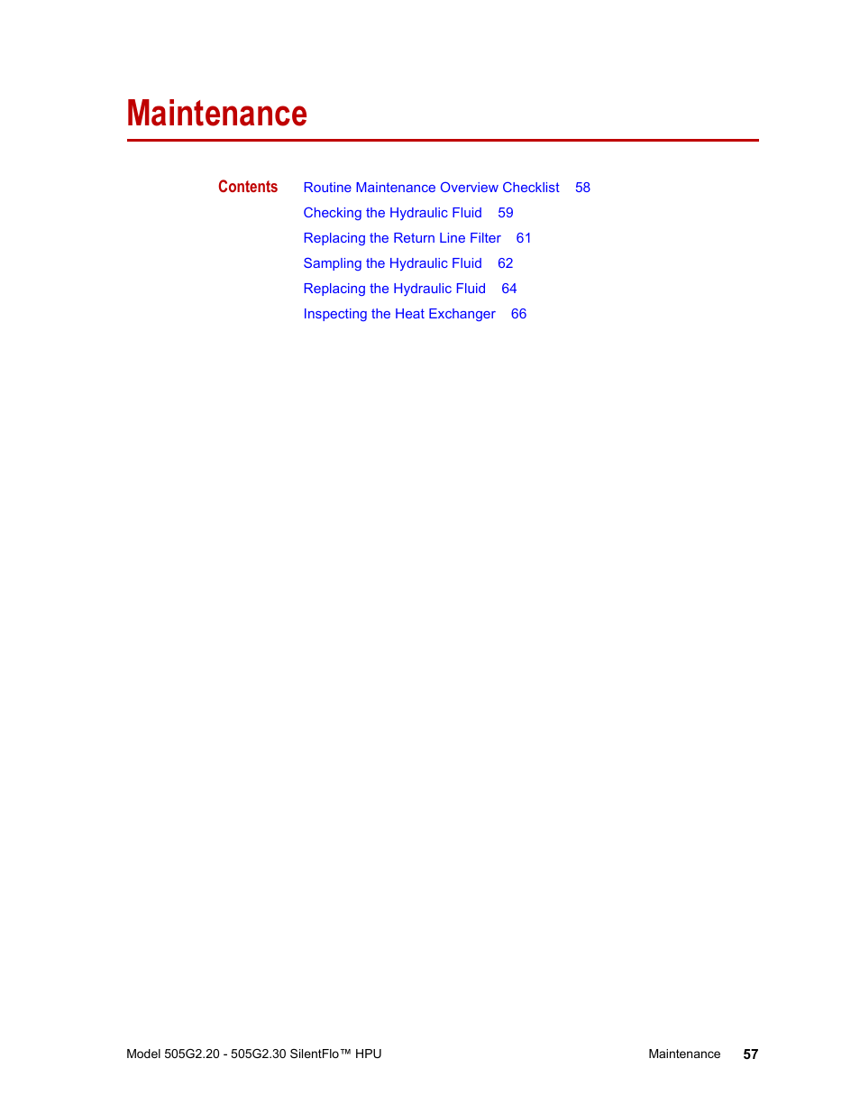 Maintenance, Maintenance 57 | MTS Series 505G2 SilentFlo Hydraulic Power Unit Model 505G2-30 User Manual | Page 57 / 90