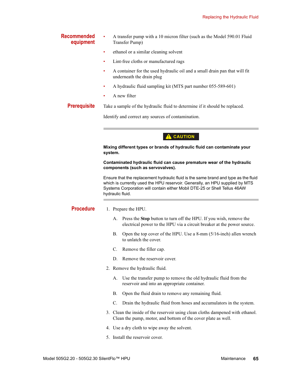 MTS Series 505G2 SilentFlo Hydraulic Power Unit Model 505G2-30 User Manual | Page 65 / 90