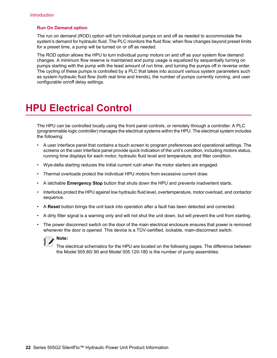 Hpu electrical control | MTS Series 505G2 SilentFlo Hydraulic Power Unit Model 505G2-180 User Manual | Page 22 / 100