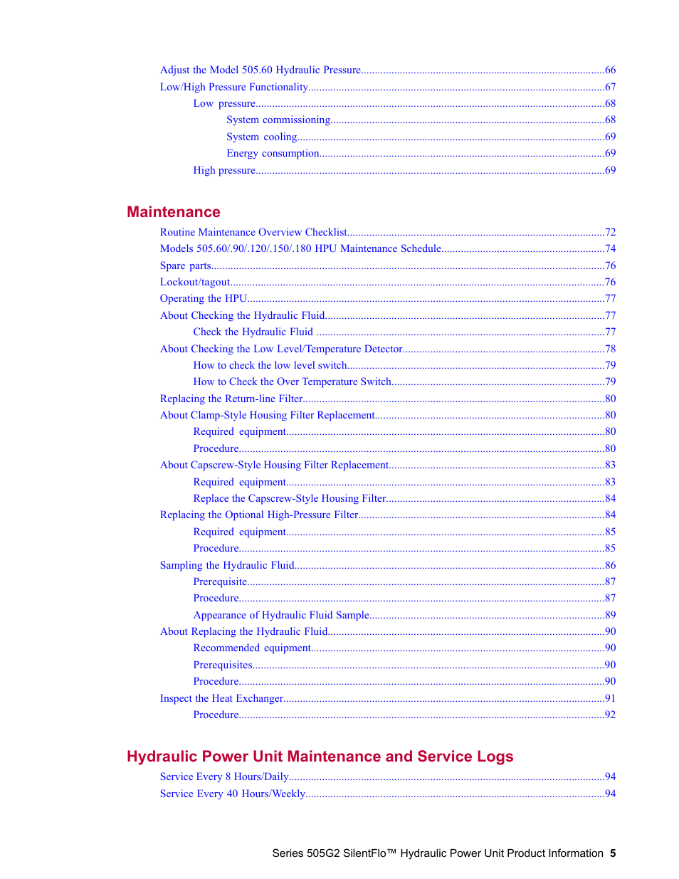 Maintenance 71 | MTS Series 505G2 SilentFlo Hydraulic Power Unit Model 505G2-180 User Manual | Page 5 / 100