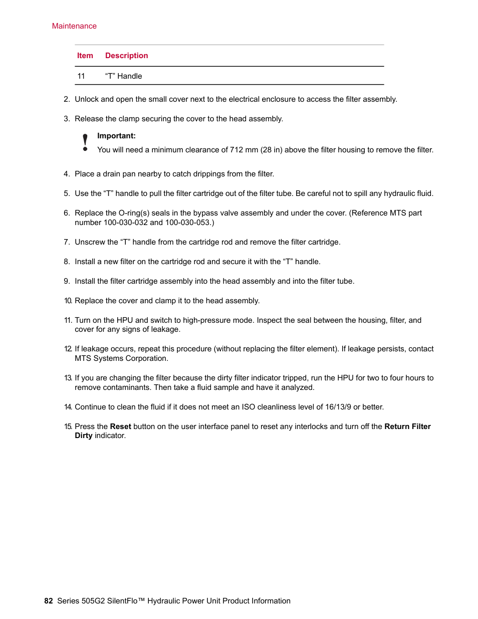 MTS Series 505G2 SilentFlo Hydraulic Power Unit Model 505G2-180 User Manual | Page 82 / 100