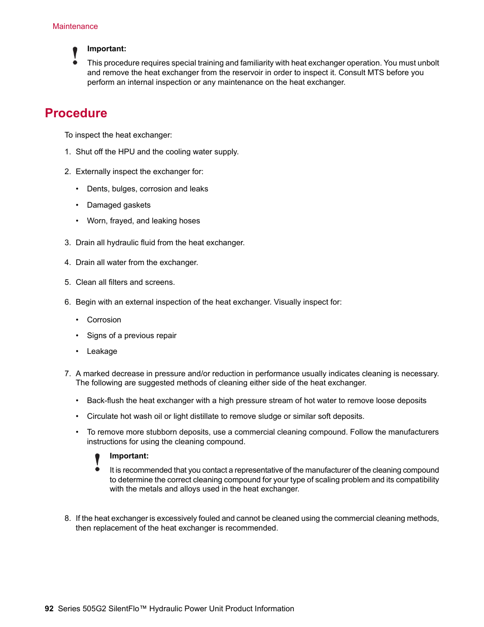 Procedure | MTS Series 505G2 SilentFlo Hydraulic Power Unit Model 505G2-180 User Manual | Page 92 / 100