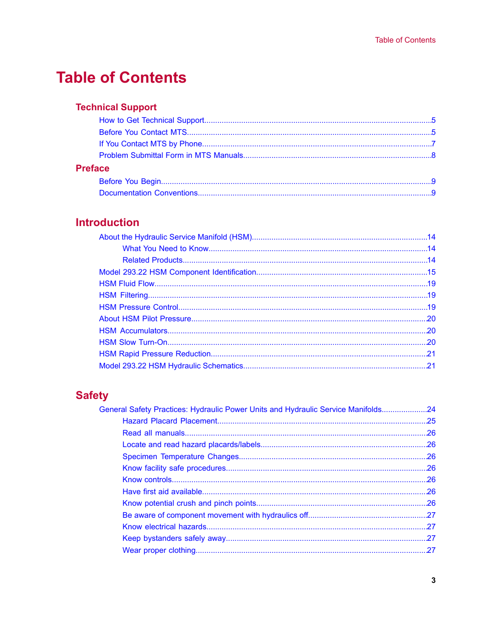 MTS Model 293-22 Hydraulic Service Manifold User Manual | Page 3 / 52