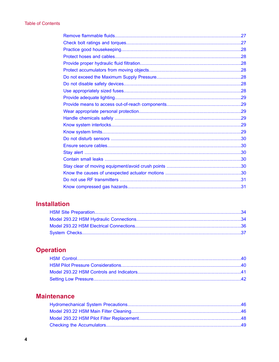 Installation, Operation, Maintenance | MTS Model 293-22 Hydraulic Service Manifold User Manual | Page 4 / 52