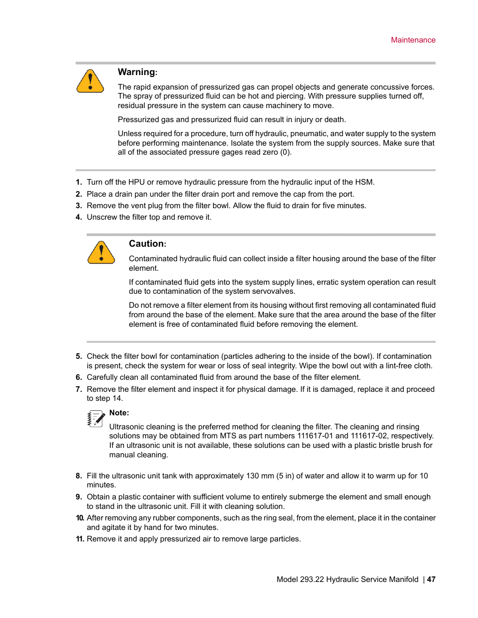 MTS Model 293-22 Hydraulic Service Manifold User Manual | Page 47 / 52