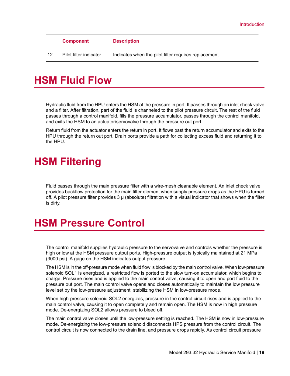 Hsm fluid flow, Hsm filtering, Hsm pressure control | MTS Model 293-32 Hydraulic Service Manifold User Manual | Page 19 / 52