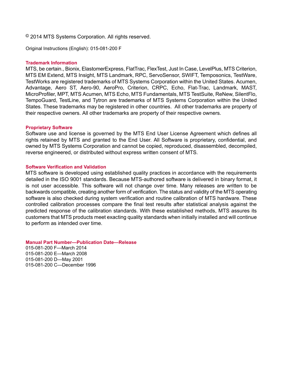 MTS Model 293-32 Hydraulic Service Manifold User Manual | Page 2 / 52