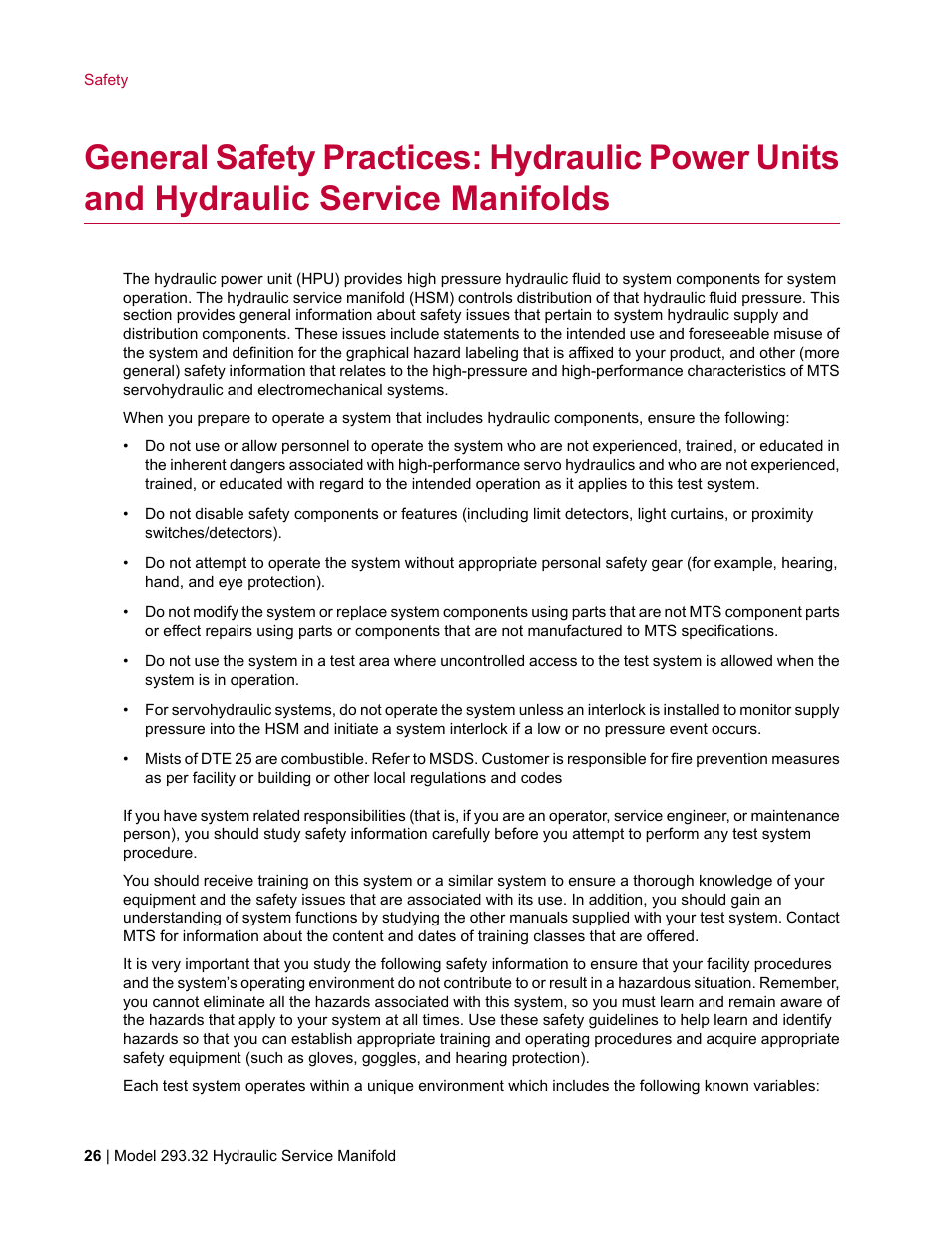 MTS Model 293-32 Hydraulic Service Manifold User Manual | Page 26 / 52