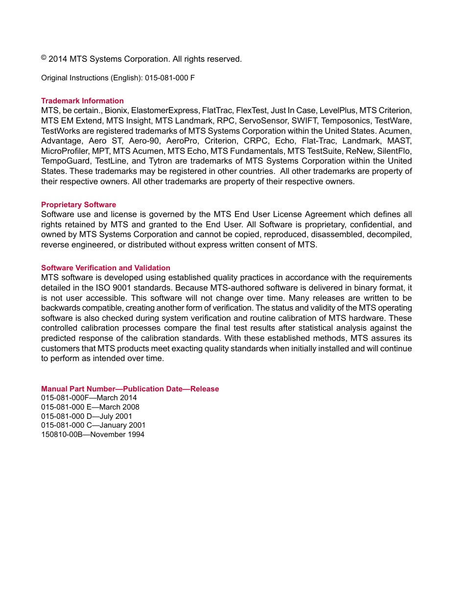 MTS Hydraulic Service Manifold Model 293-12B User Manual | Page 2 / 52