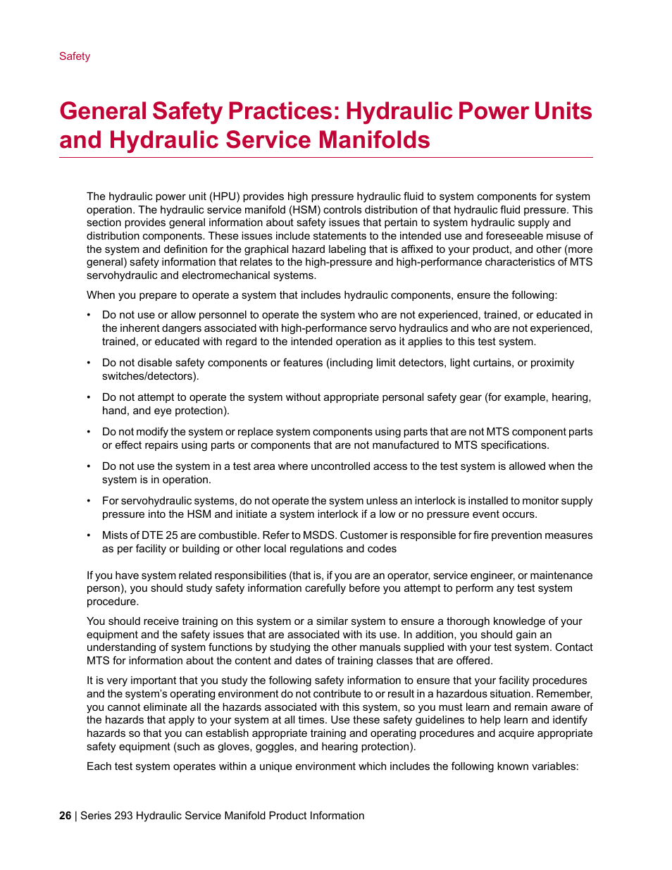 MTS Hydraulic Service Manifold Model 293-12B User Manual | Page 26 / 52