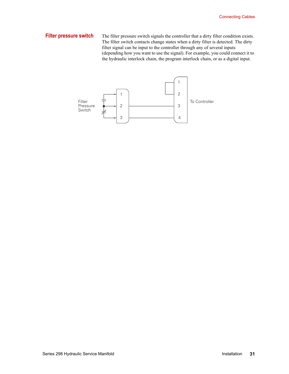 Filter pressure switch | MTS Series 298 Hydraulic Service Manifold User Manual | Page 31 / 38