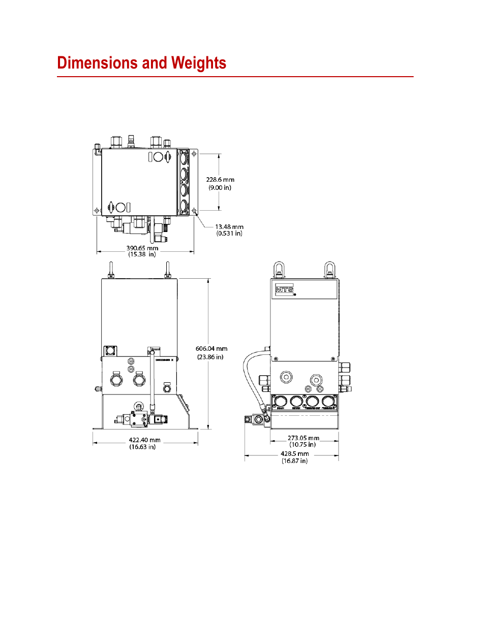 Dimensions and weights, Dimensions and weights 16 | MTS Isolation Service Manifold User Manual | Page 16 / 40