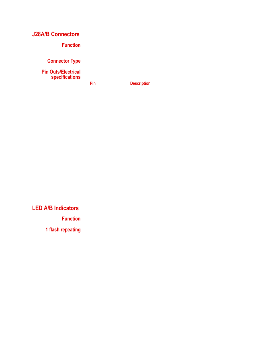 J28a/b connectors, Led a/b indicators, J28a/b connectors 18 | Led a/b indicators 18 | MTS Isolation Service Manifold Controller User Manual | Page 18 / 36