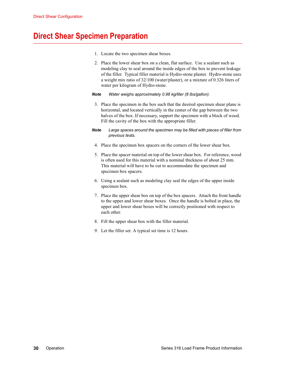 Direct shear specimen preparation, Direct shear specimen preparation 30 | MTS 316 Load Frame User Manual | Page 30 / 44