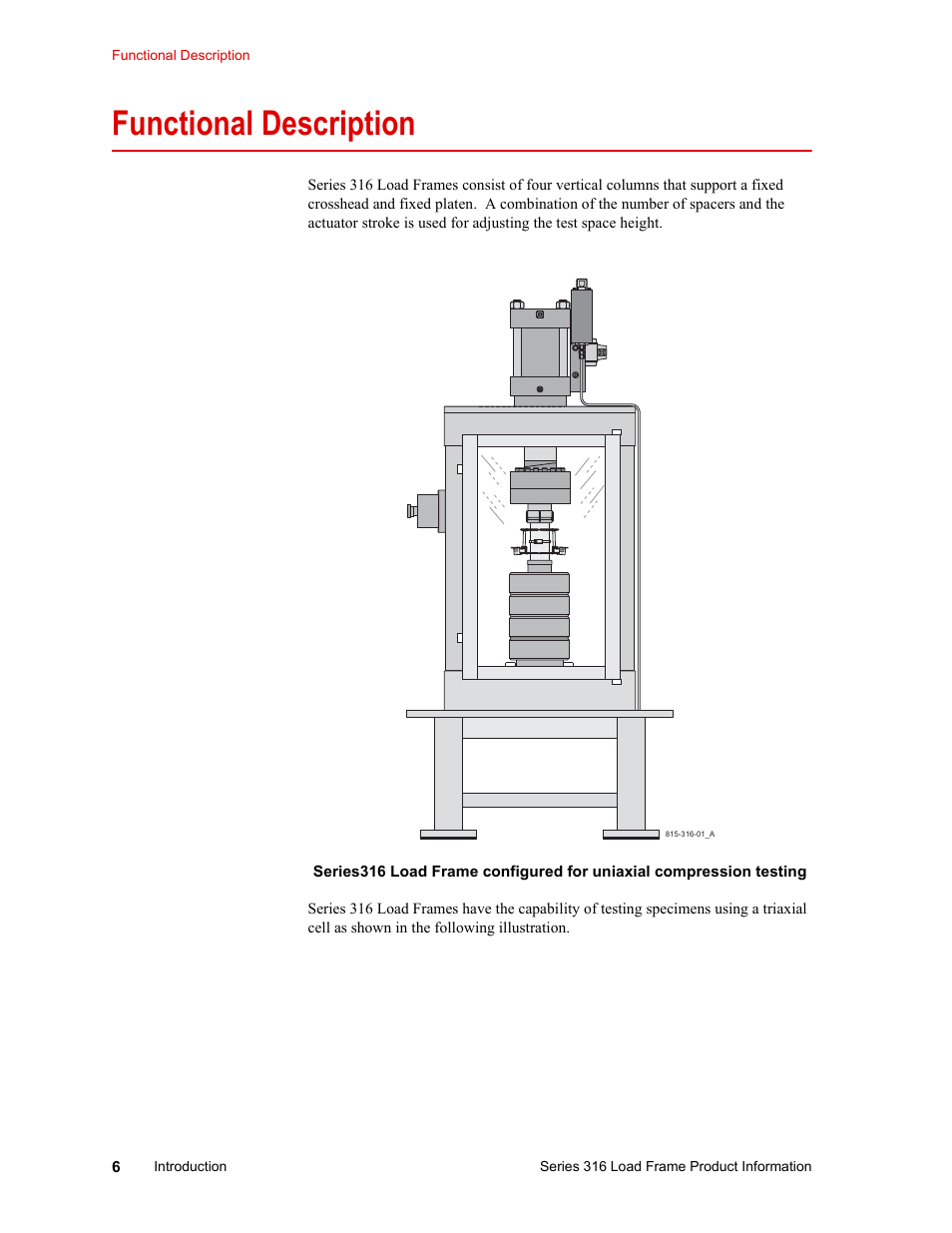 Functional description, Functional description 6 | MTS 316 Load Frame User Manual | Page 6 / 44