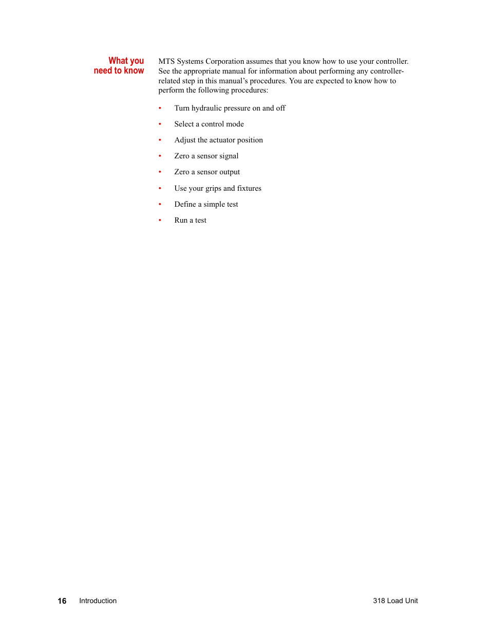 MTS 318 Load Unit User Manual | Page 16 / 120