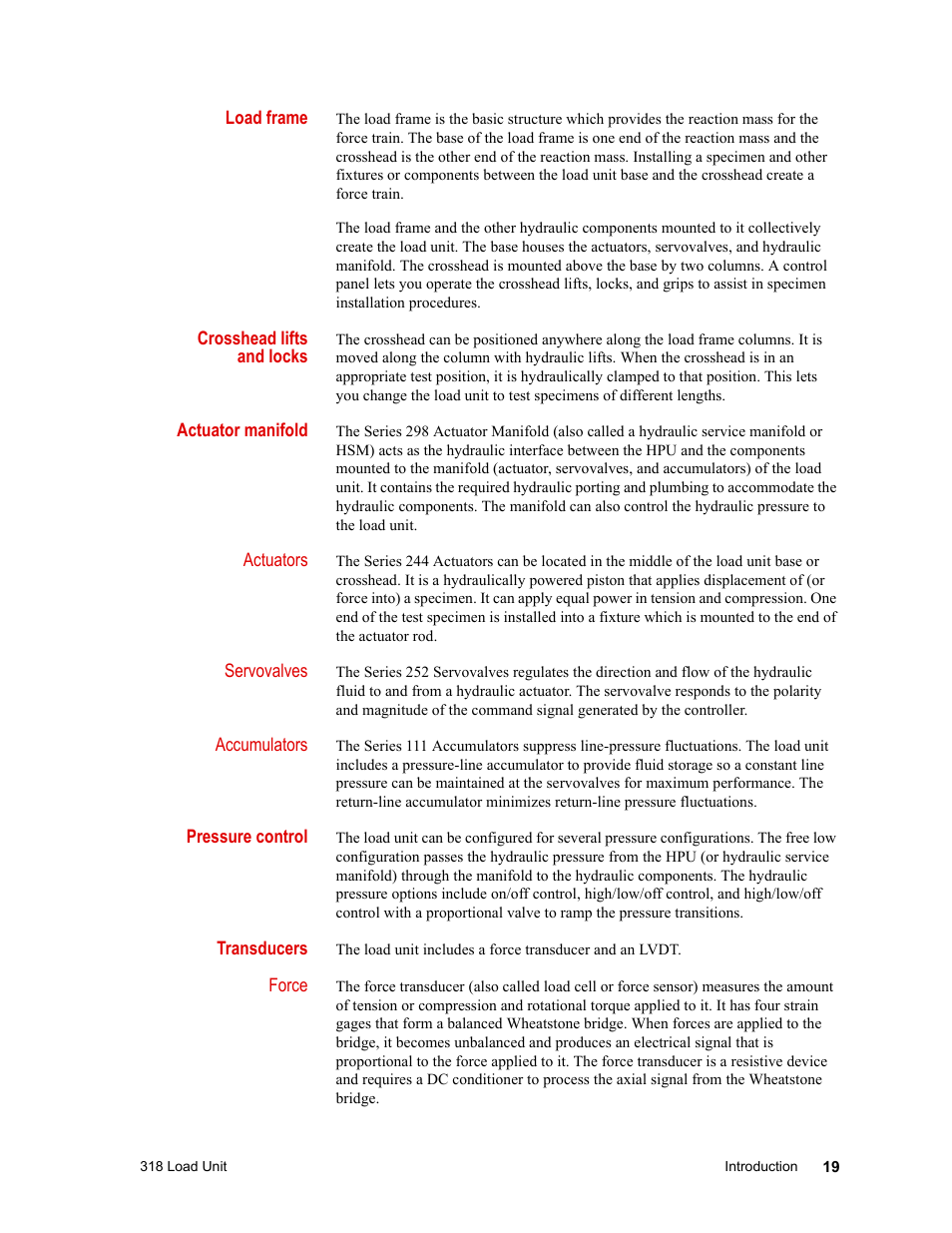 MTS 318 Load Unit User Manual | Page 19 / 120