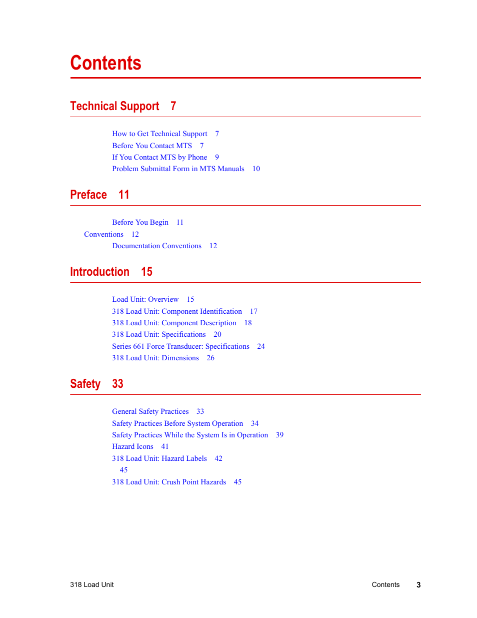 MTS 318 Load Unit User Manual | Page 3 / 120