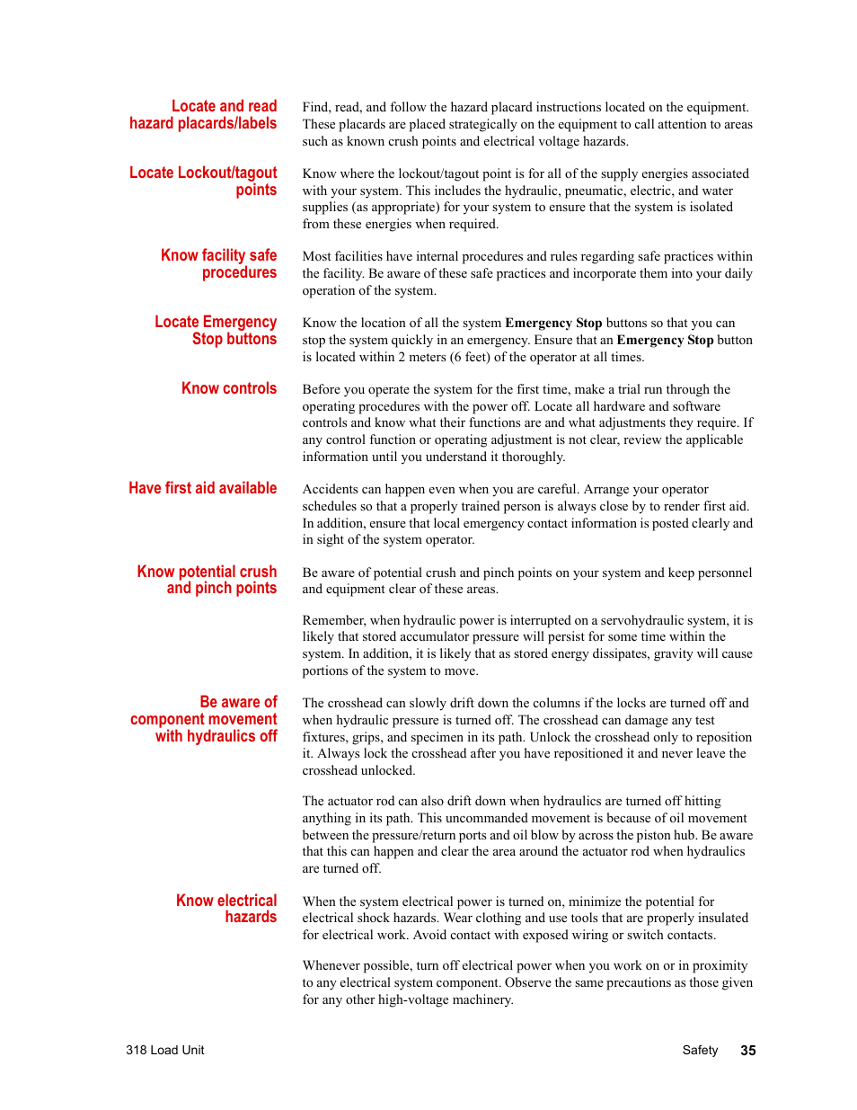 MTS 318 Load Unit User Manual | Page 35 / 120