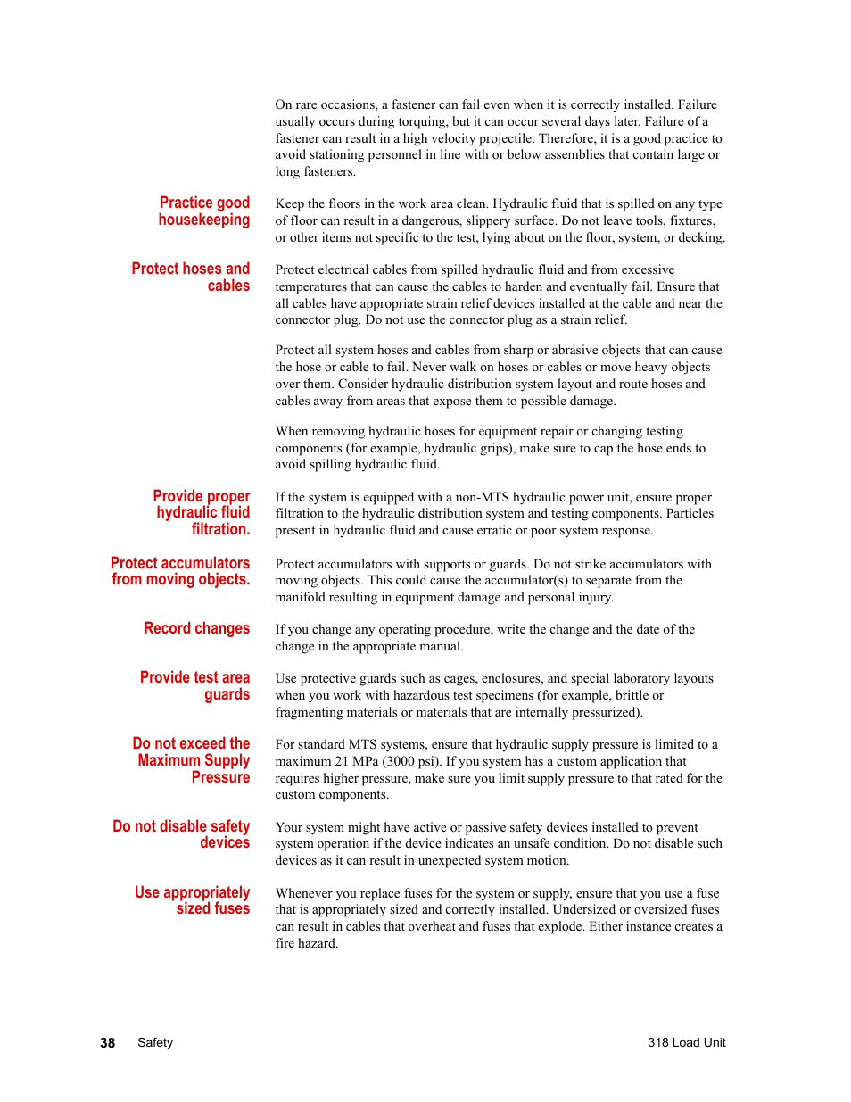 MTS 318 Load Unit User Manual | Page 38 / 120