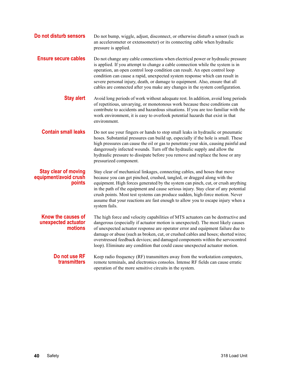 MTS 318 Load Unit User Manual | Page 40 / 120