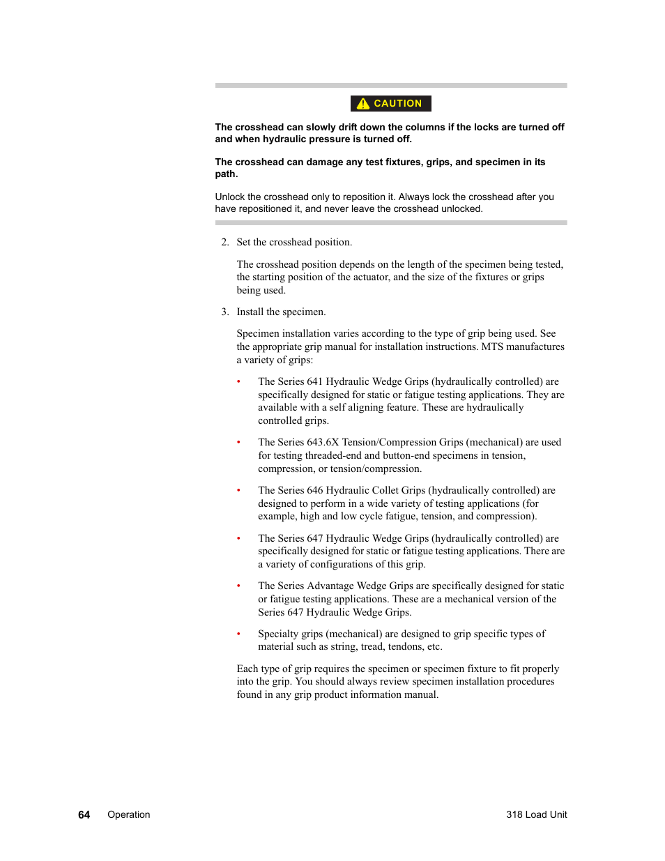 MTS 318 Load Unit User Manual | Page 64 / 120