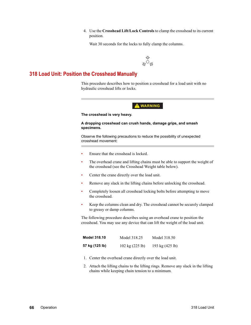 318 load unit: position the crosshead manually, 318 load unit: position the crosshead manually 66 | MTS 318 Load Unit User Manual | Page 66 / 120