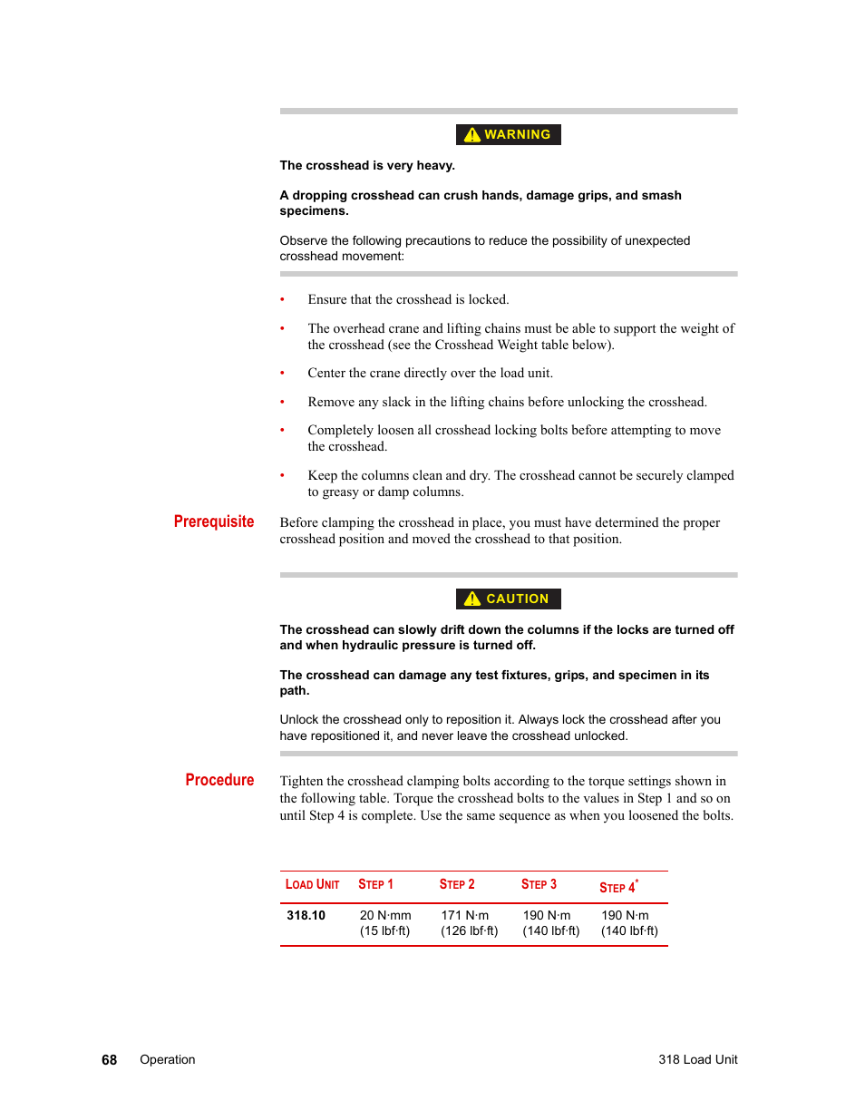 Prerequisite, Procedure | MTS 318 Load Unit User Manual | Page 68 / 120