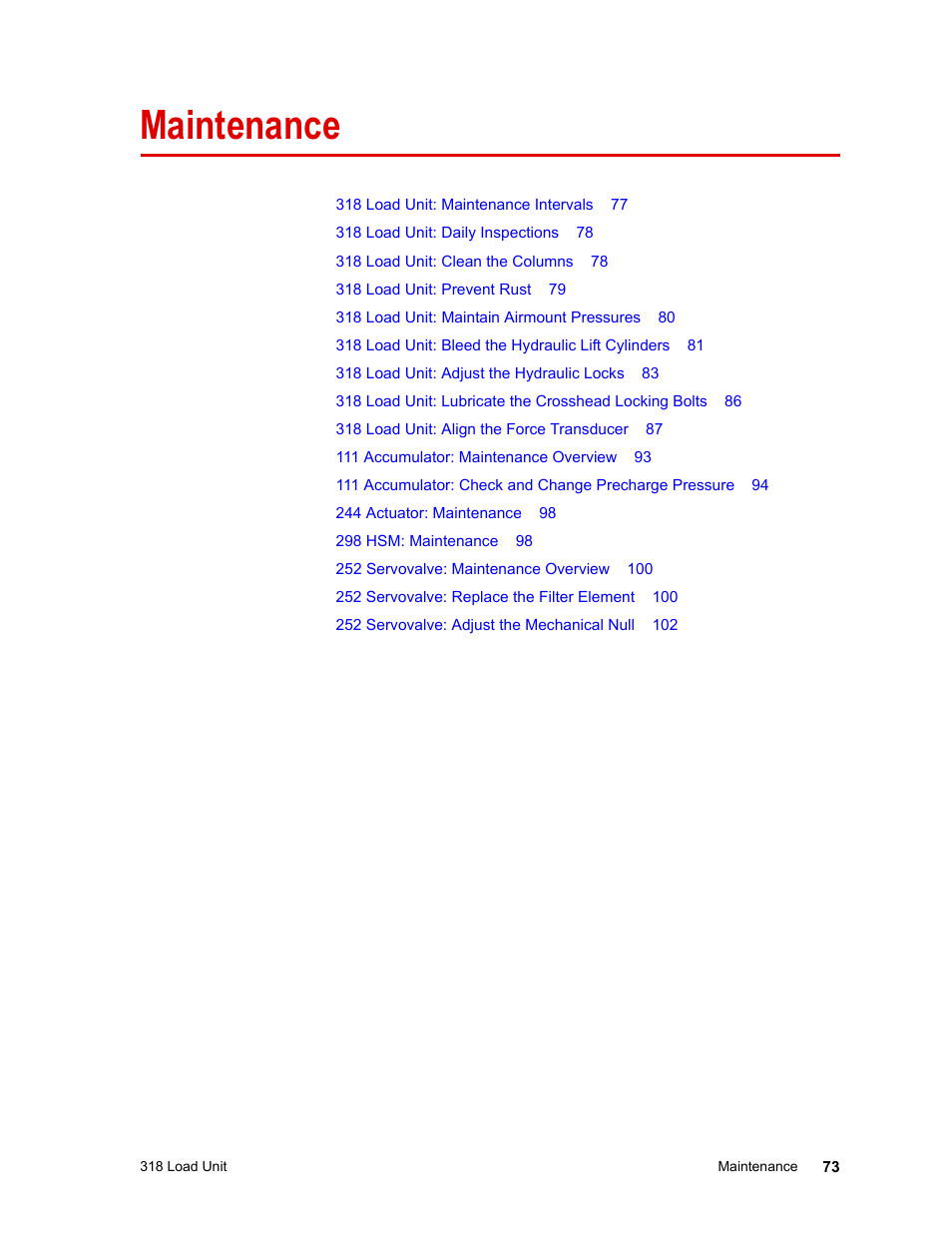 Maintenance, Maintenance 73 | MTS 318 Load Unit User Manual | Page 73 / 120