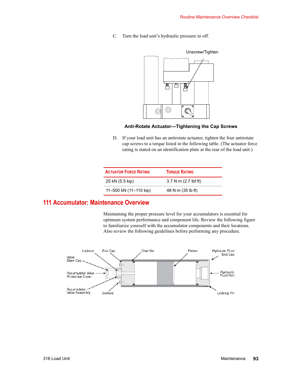 111 accumulator: maintenance overview, 111 accumulator: maintenance overview 93 | MTS 318 Load Unit User Manual | Page 93 / 120